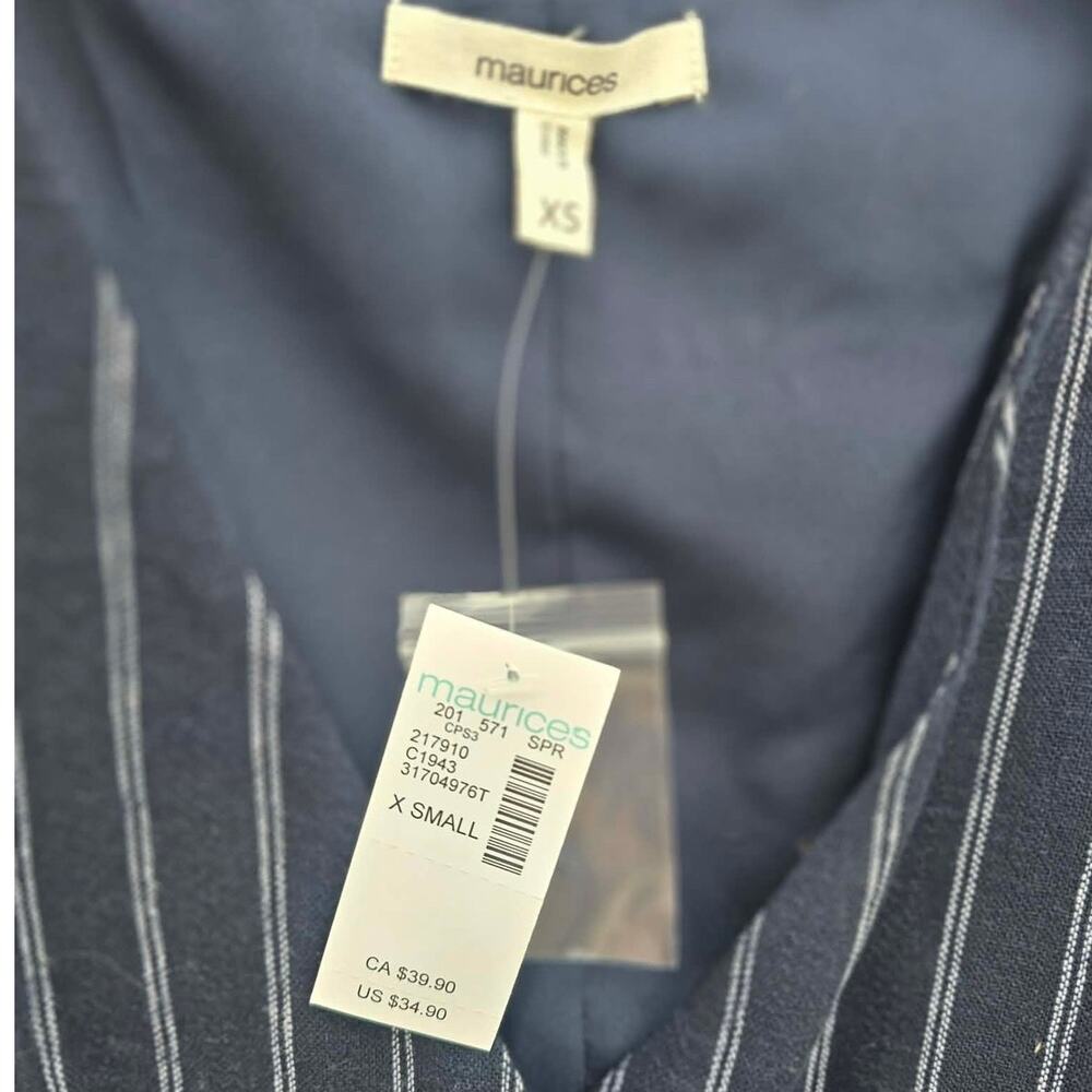 Maurices Navy Linen Blend Vest - NWT XS - Stylish Striped Button-Front - Picture 4 of 5